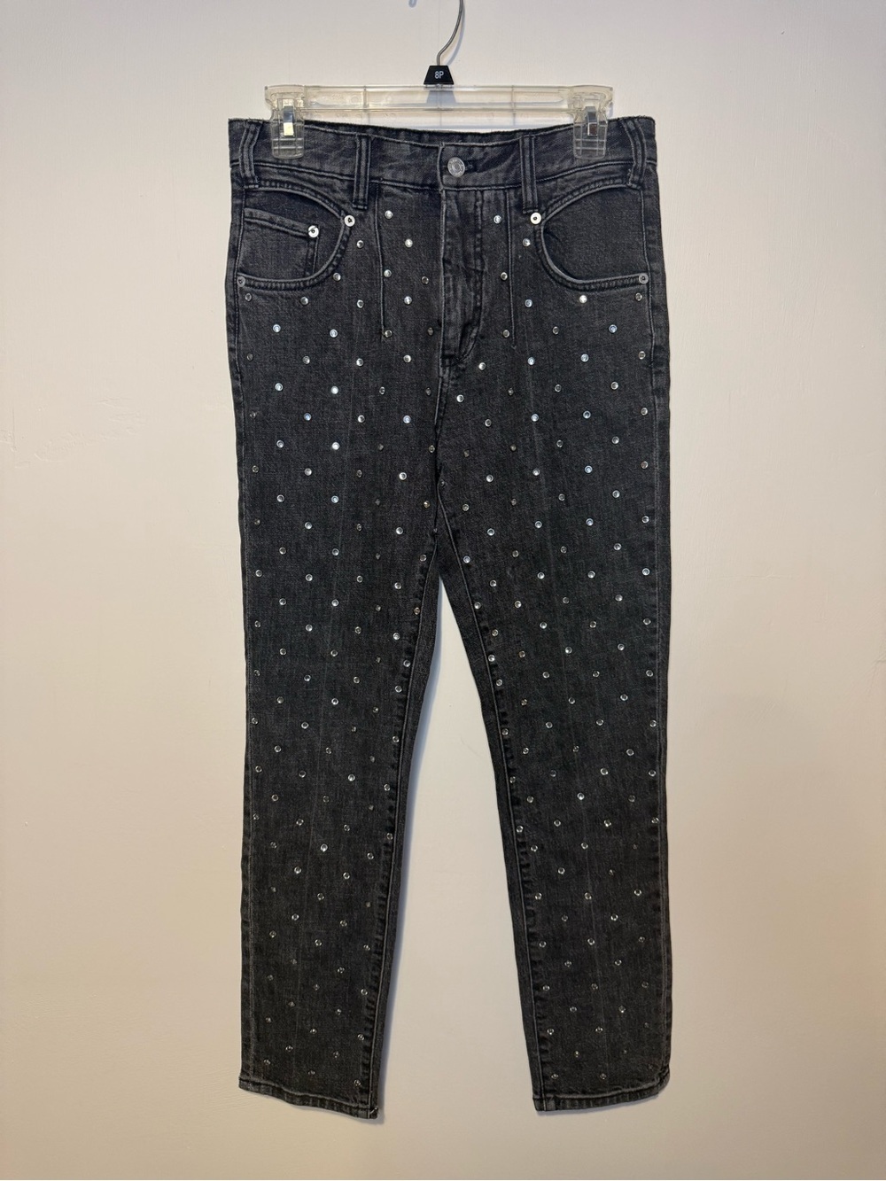 Pilcro Anthropologie Ultra High-Rise Beaded Straight Jeans Black Slim Cut Sz 26 - Picture 3 of 10